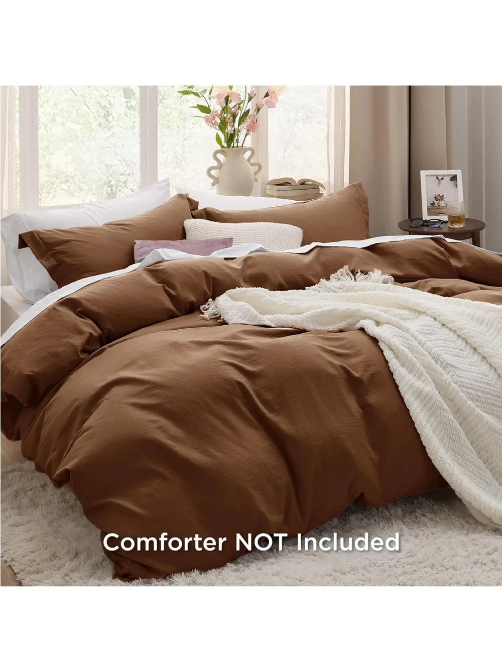 NEW Bedsure Chocolate Brown Duvet Cover. King. 3 Pieces Prewashed Cotton-Like